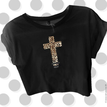 Crop Shirt schwarz mit Leoprint Kreuz Flamenco Love von Niños del parque